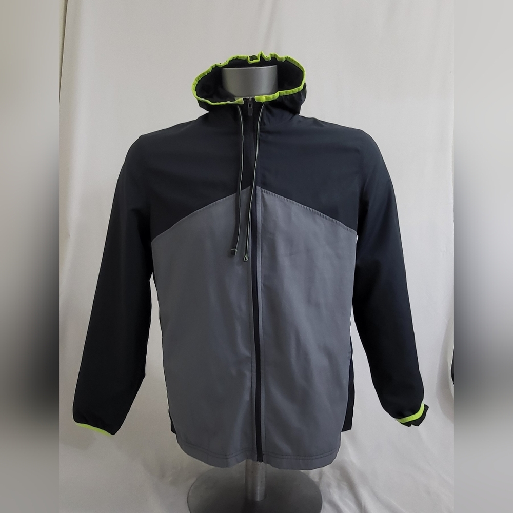 STARTER Woven Hoody Jacket Water Repellent Full Zip 2-Tone Gray Men's Sz XL Flaw